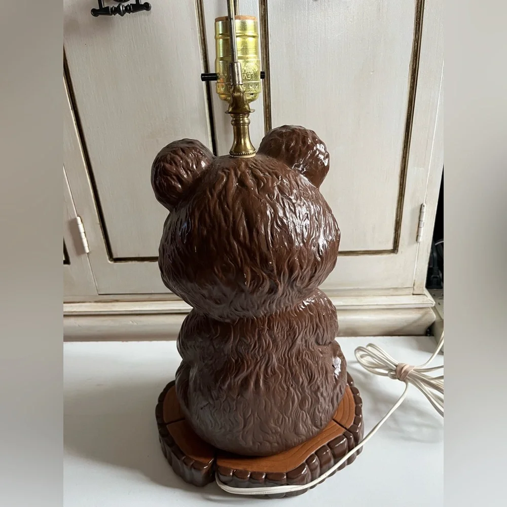 Vintage Bear on tree stump Lamp Teddy Bear Nursery Decor Cabin Rustic Whimsy